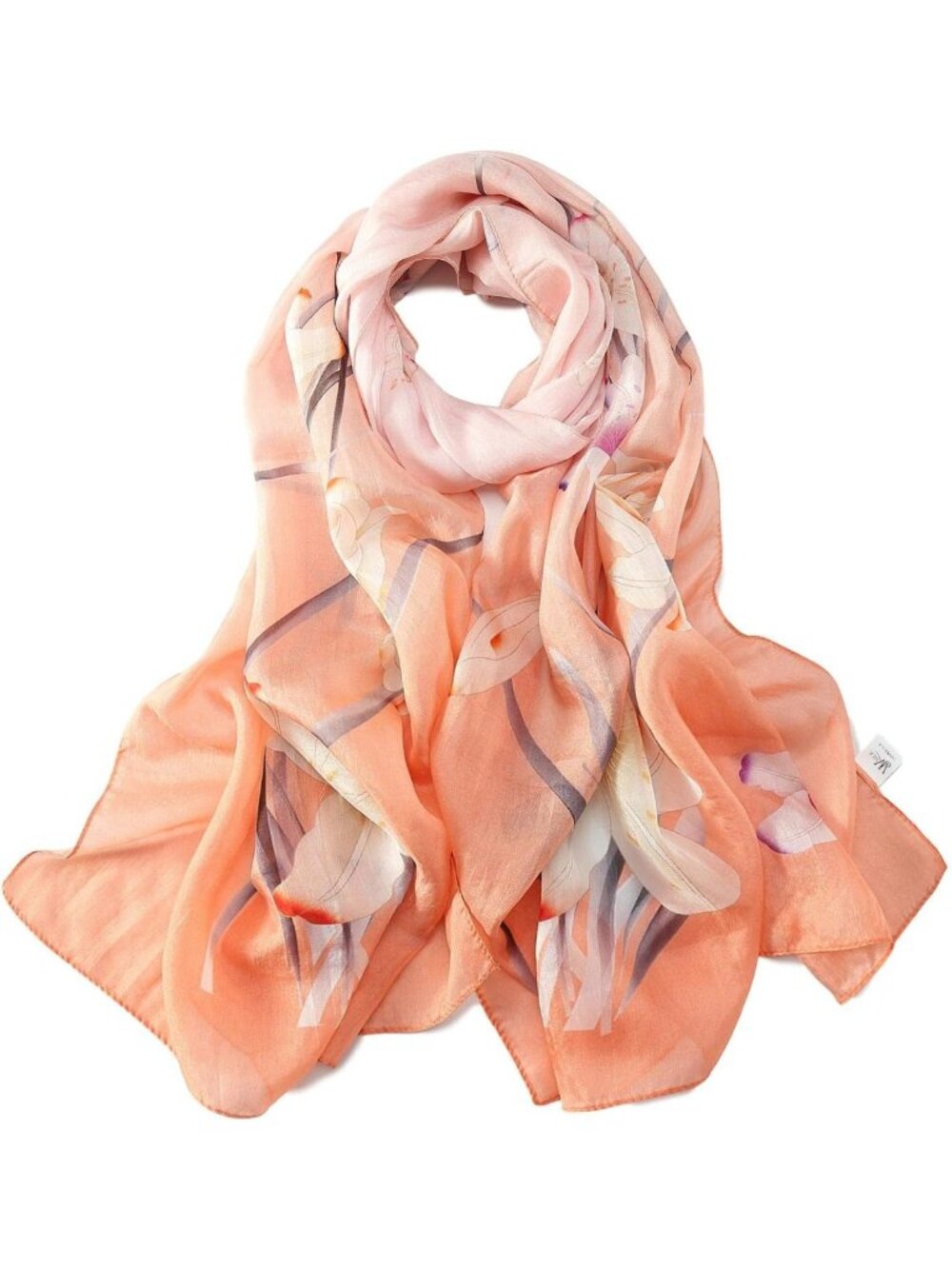 Floral Print Long Silk Chiffon Scarf | Lightweight, Elegant Accessory for All